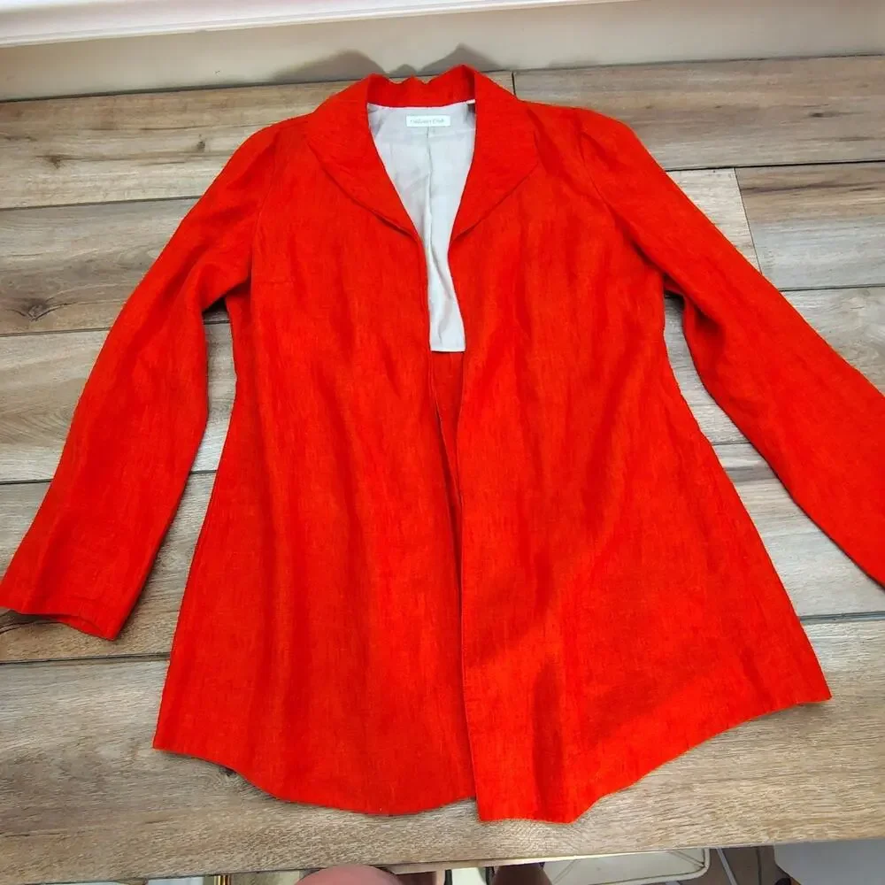 Coldwater Creek 100% Linen Blazer Jacket Orange Coral Classic Women's Size 12